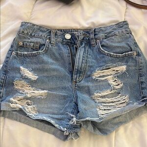 Garage Blue Distressed Jean Shorts with Raw Hem